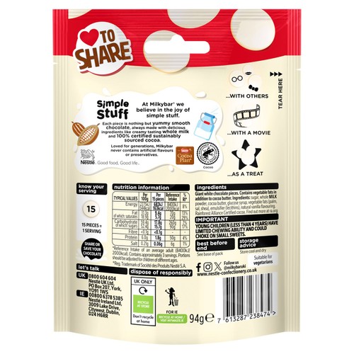 Milkybar White Chocolate Giant Buttons Sharing Pouch