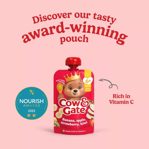 Cow&Gate Fruit Pouch Banana,Apple,Strawberry & Kiwi Baby Food 6+Months