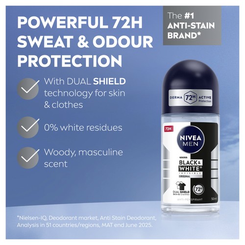 NIVEA MEN Black & White Original 72h Anti-Perspirant Deodorant Roll-On