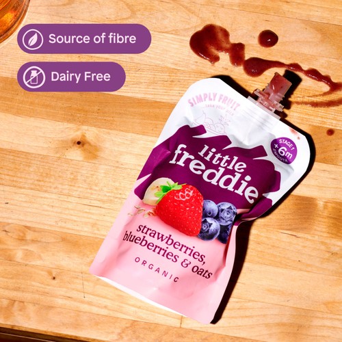 Little Freddie Organic Strawberry, Blueberry & Oats Baby Food Pouch 6+ M