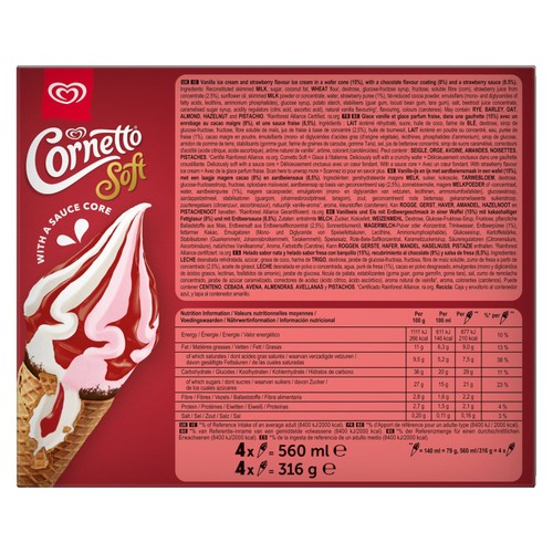 Cornetto Soft Strawberry & Vanilla Ice Cream Cones 4 x 140ml