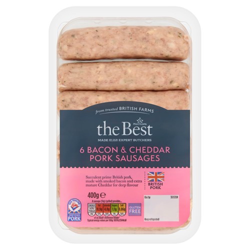 Morrisons The Best 6 Bacon & Cheddar Pork Sausages 400g