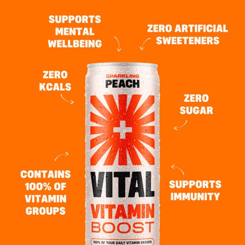 Vital Vitamin Water Sparkling Peach 4 x 330ml
