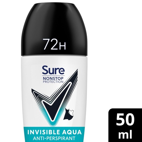 Sure Antiperspirant Deodorant Roll On Nonstop Invisible Aqua 50ml