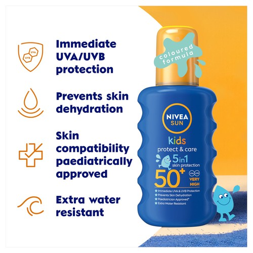 NIVEA SUN Kids Protect & Care Coloured Sun Cream Spray SPF50+ 