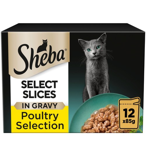 Sheba Select Slices Wet Cat Food Pouches Poultry In Gravy 12 x 85g