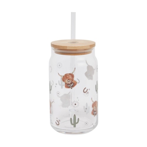 Kingsbridge Kitchen Highland Cow Glass Straw Tumbler