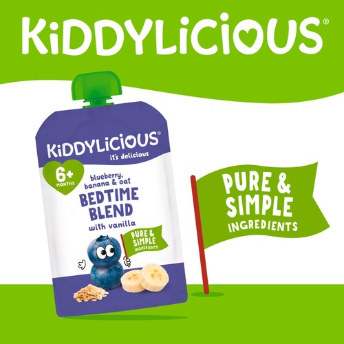 Kiddylicious Blueberry, Banana & Oat Bedtime Blend Vanilla Pouch 