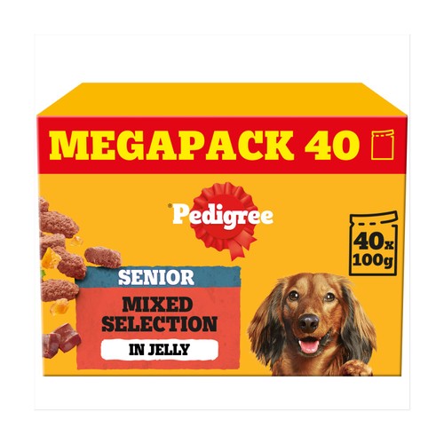 Pedigree Senior Wet Dog Food Pouch Mixed Selection In Jelly 40x100g