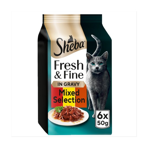 Sheba Fresh & Fine Wet Cat Food Pouches Beef & Chicken in Gravy