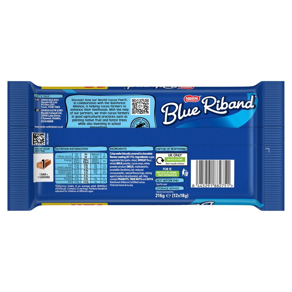 Blue Riband Milk Chocolate Wafer Biscuit Multipack 12 Pack - Morrisons ...