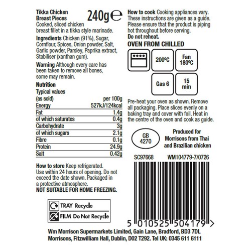 Morrisons Savers Cooked Chicken Tikka Breast Slices 240g