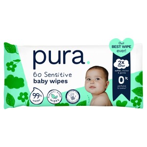 Pura Plastic Free Flushable Baby Wipes 60Pk