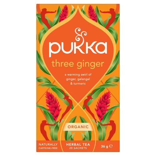 Pukka Three Ginger, Organic Herbal Tea with Galangal & Turmeric, 20 Sachets