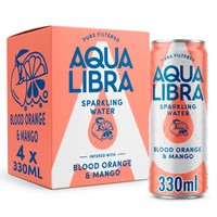 Aqua Libra Sparkling Water Infused with Blood Orange & Mango 4 x 330ml
