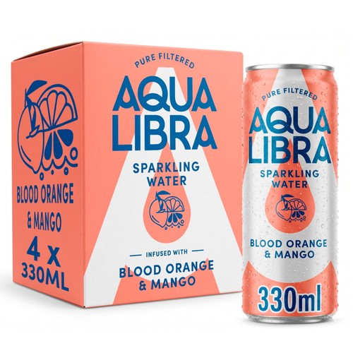 Aqua Libra Sparkling Water Infused with Blood Orange & Mango 4 x 330ml