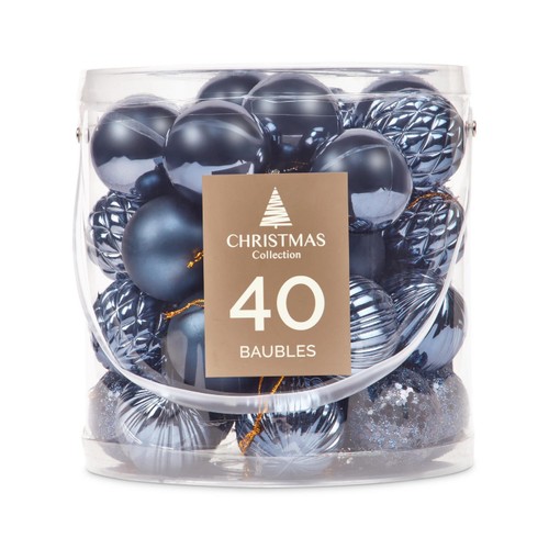 Morrisons Navy Drum Baubles 40 Pack