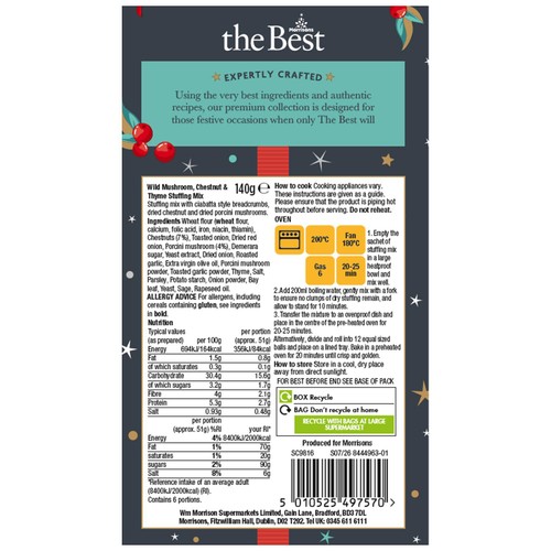 Morrisons The Best Wild Mushroom, Chestnut & Thyme Stuffing 140g