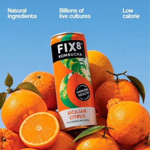 Fix8 Kombucha Sicilian Citrus Live Sparkling Soda 4 x 250ml