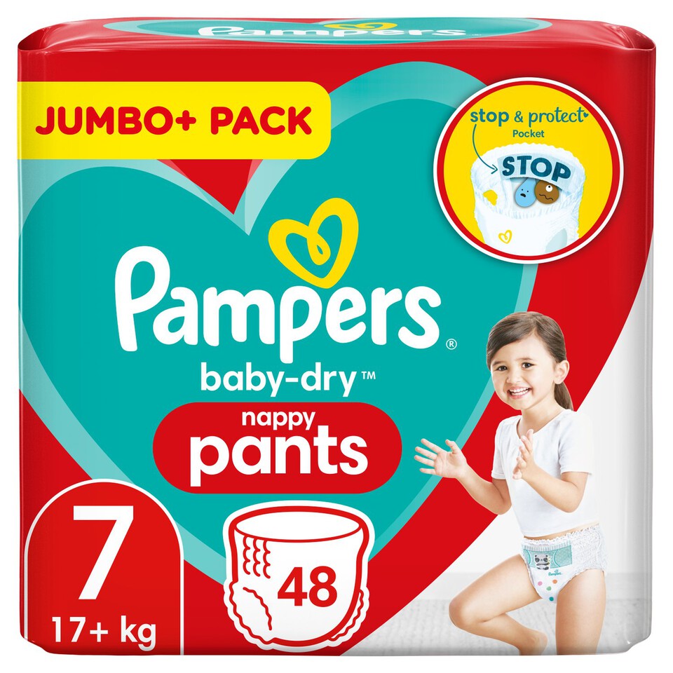 Pampers BabyDry Nappy Pants Size 7, 17+kg, Jumbo+ Pack Morrisons