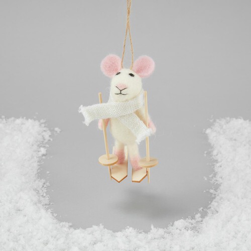 Morrisons Hanging Felted Skiing Mouse Christmas Decoration