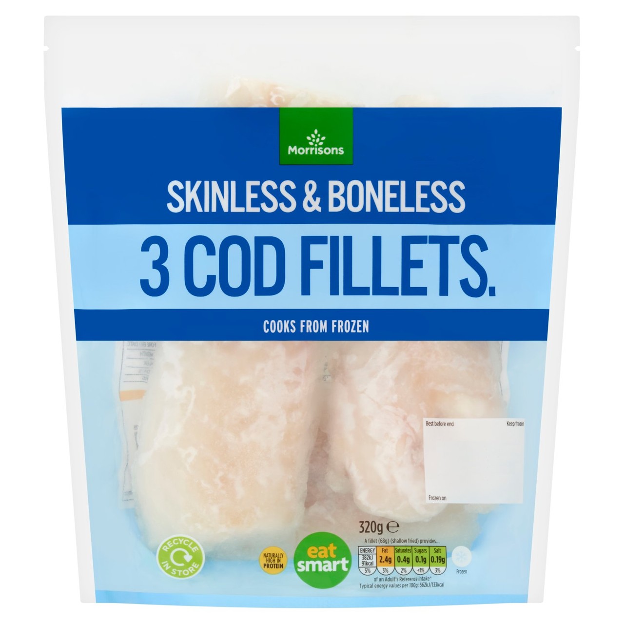 Morrisons 3 Skinless & Boneless Cod Fillets 320g