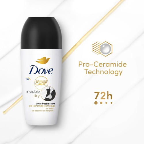 Dove Invisible Rolon Dove Women Advanced Antiperspirant Deodorant Roll on Invisible Dry 50ml ...