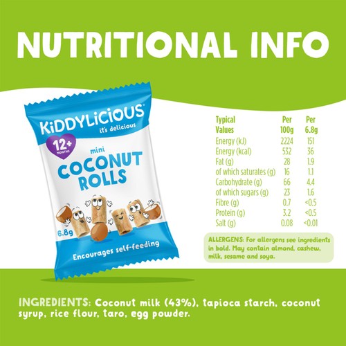Kiddylicious Original Mini Coconut Rolls Baby Snacks 