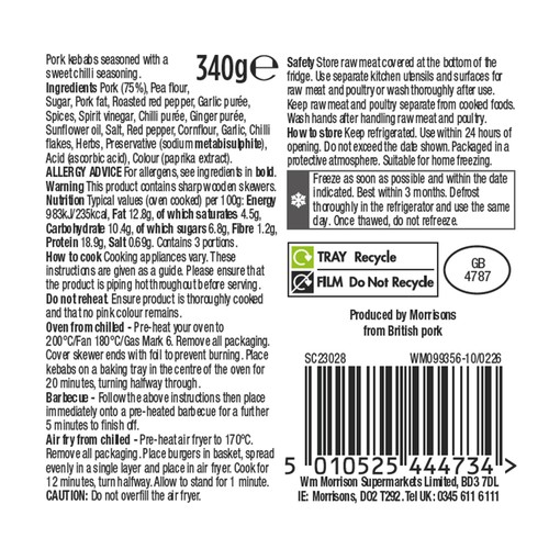 Morrisons British Street Sweet Chilli Pork Koftas 340g