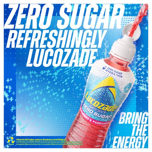Lucozade Sport Drink Zero Sugar Raspberry & Passion Fruit 4 x 500ml