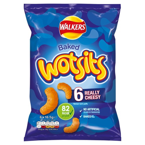Walkers Wotsits Really Cheesy Multipack Snacks Crisps 6 x 16.5g