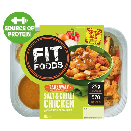 Fit Foods Salt & Chilli Chicken with Chips & Curry Sauce 385g