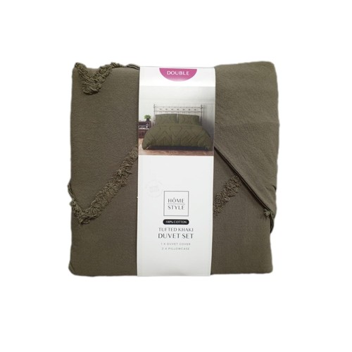 Home Style 100% Cotton Tufted Khaki Duvet Set Double
