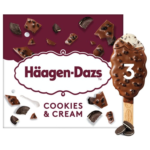Haagen Dazs 3 Crunchy Cookies & Cream Ice Cream Sticks