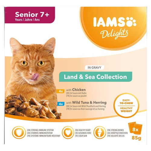 Iams Delights Senior 7+ Cat Land & Sea Collection Pouches In Jelly