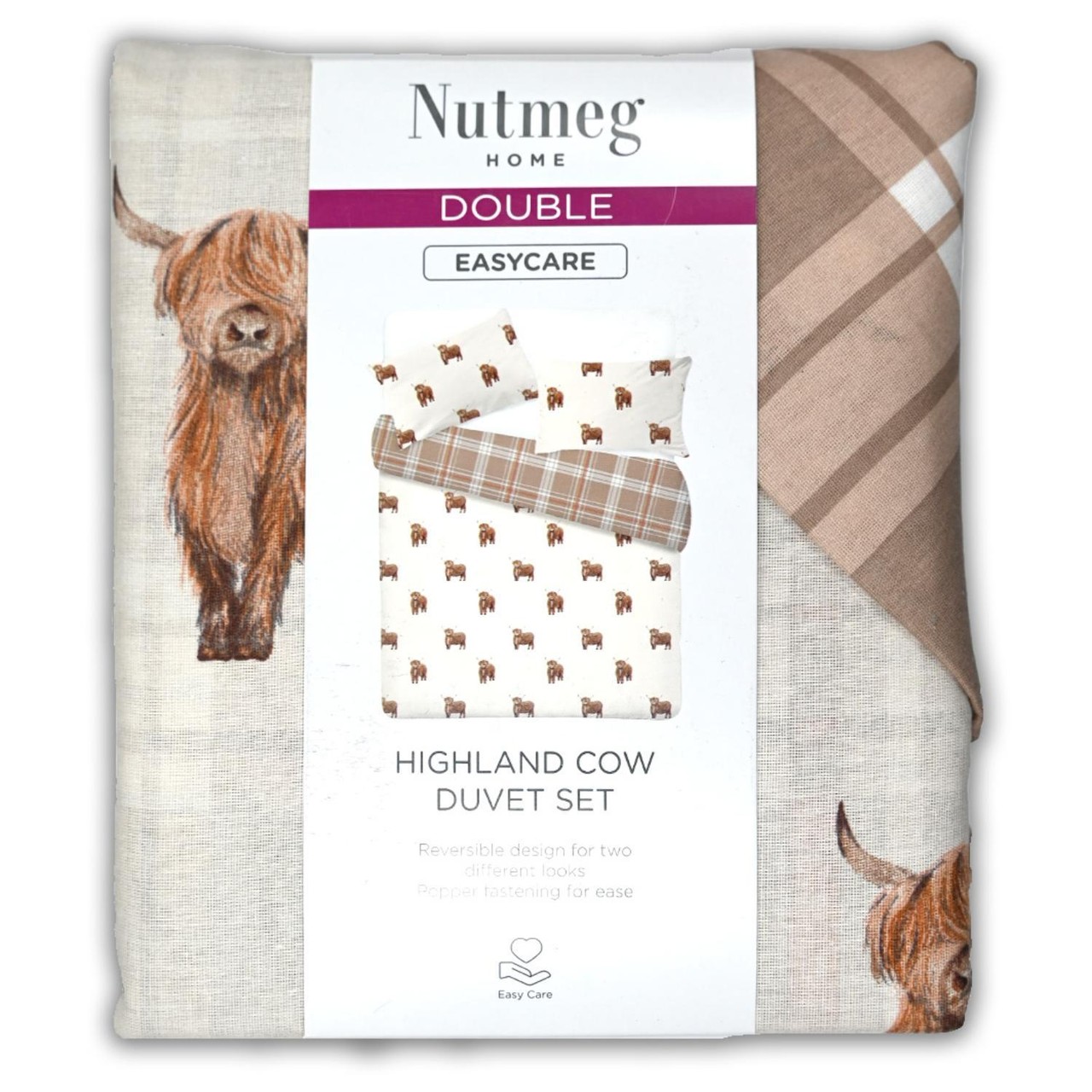 Nutmeg Home Easy Care Highland Cow Double Duvet Set