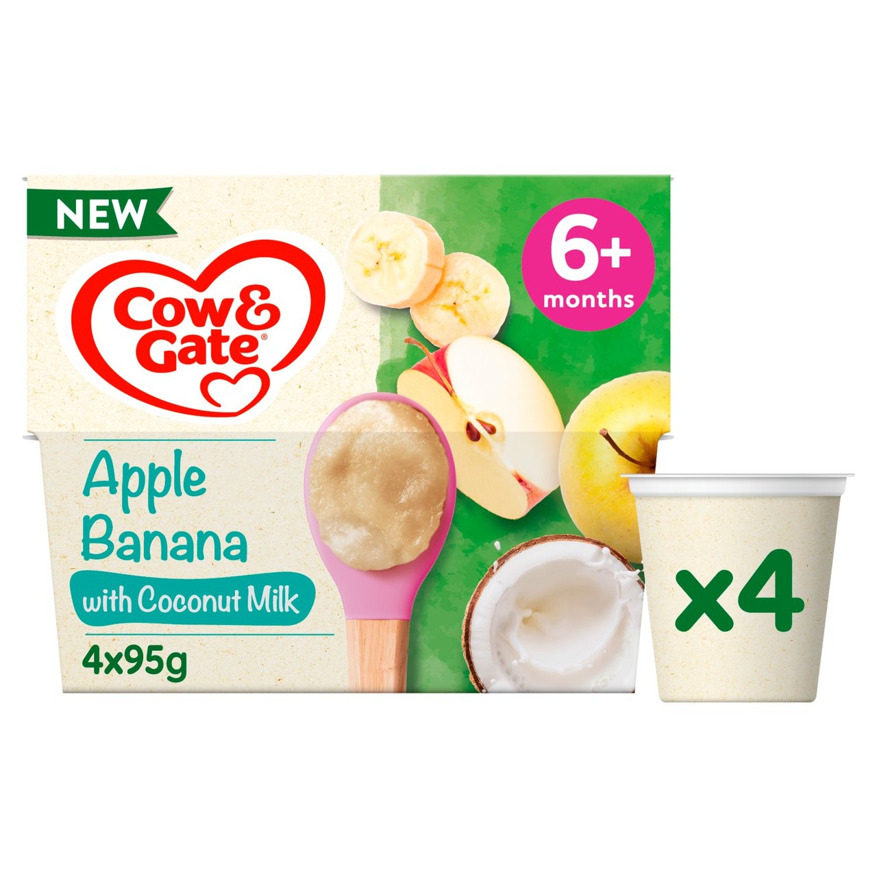 Cow & Gate Apple, Banana with Coconut Milk Baby Food Pot 6+ Months 4x95g