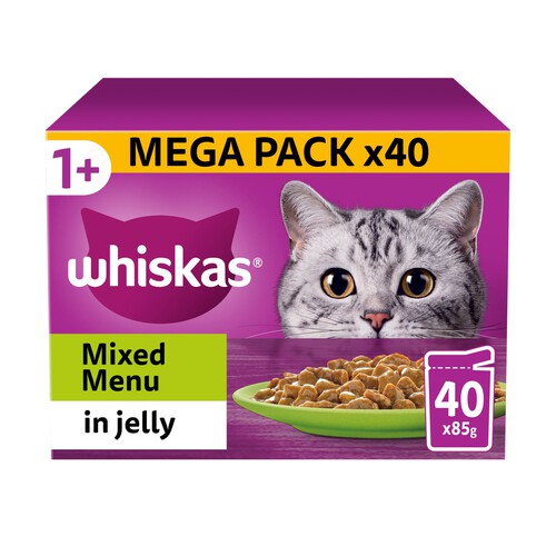 Whiskas 1+ Mixed Menu Adult Wet Cat Food Pouches in Jelly