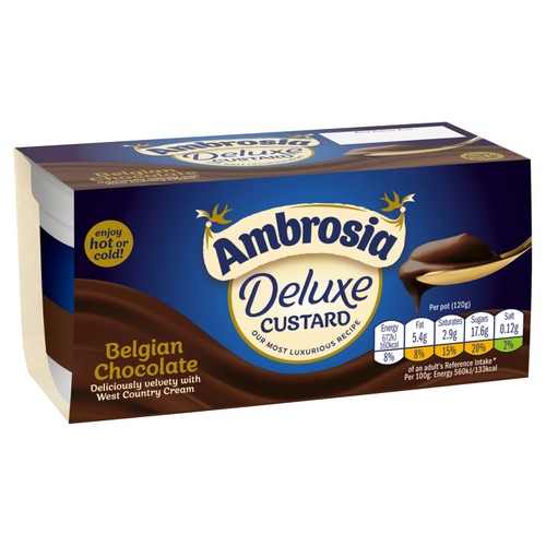 Ambrosia Deluxe Belgian Chocolate Custard Dessert Snack Pots 2 x 120g