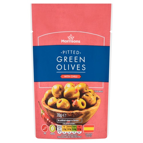 Morrisons pitted green olives with chilli