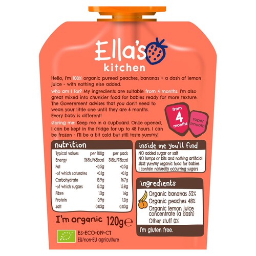 Ella's Kitchen Organic Peaches and Bananas Baby Food Pouch 4+ Months