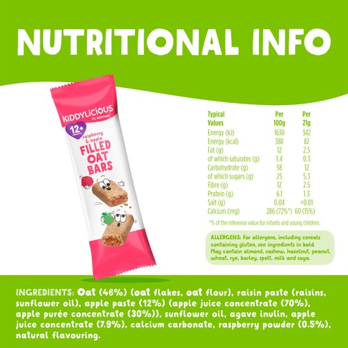 Kiddylicious Raspberry & Apple Filled Oat Bars 12+ Months 5 x 21g (105g)