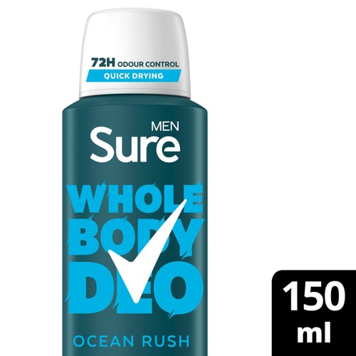 Sure Men Ocean Rush Whole Body Deodorant Spray 72h Odour Control   150ml