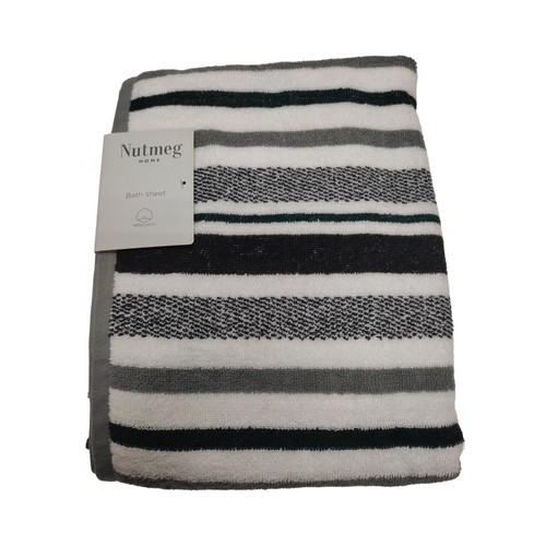 Nutmeg Home Grey & Green Stripe Bath Sheet