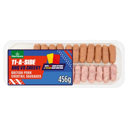 Morrisons 11-A-Side Mini Sausages With Red & Yellow Card Sauces 456g