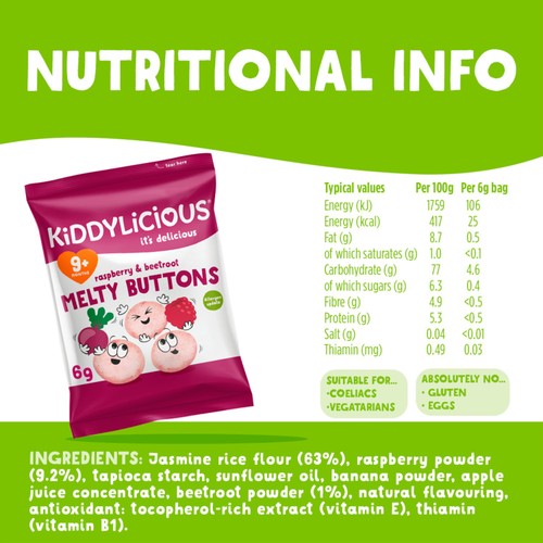 Kiddylicious Raspbery & Beetroot Melty Buttons Baby Snacks