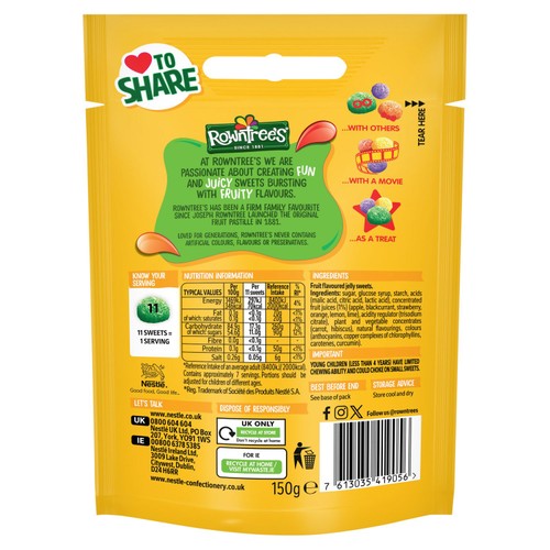 Rowntree's Jelly Tots Sweets Sharing Pouch Vegan 150g
