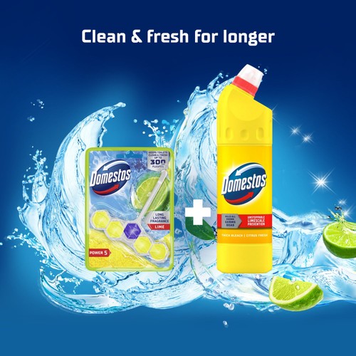 Domestos Power 5 Toilet Rim Block Freshener Lime 50g
