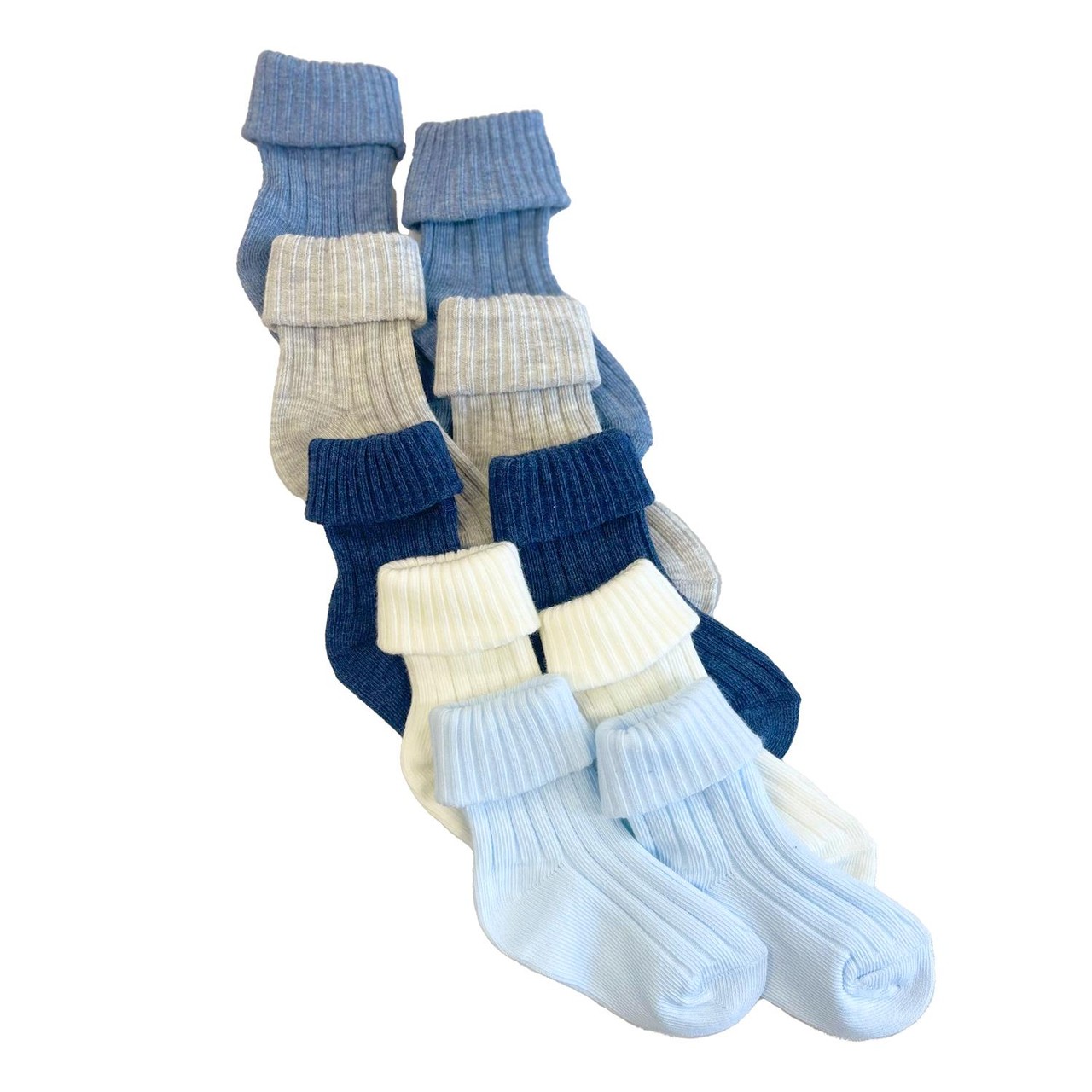 Nutmeg Blue Rib Socks 5 Pack 6-12 Months
