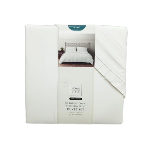 Home Style 200Tc Cotton White Box Pleat Duvet Set King